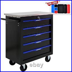 Lockable 5 Drawers Rolling Tool Box Cart Tool Chest Storage Cabinet Wheels Metal