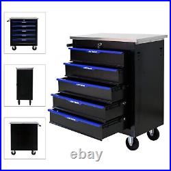 Lockable 5 Drawers Rolling Tool Box Cart Tool Chest Storage Cabinet Wheels Metal