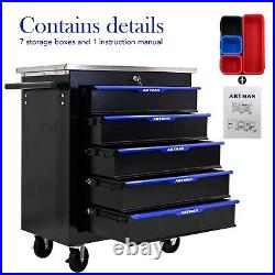 Lockable 5 Drawers Rolling Tool Box Cart Tool Chest Storage Cabinet Wheels Metal