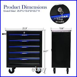 Lockable 5 Drawers Rolling Tool Box Cart Tool Chest Storage Cabinet Wheels Metal