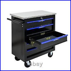 Lockable 5 Drawers Rolling Tool Box Cart Tool Chest Storage Cabinet Wheels Metal