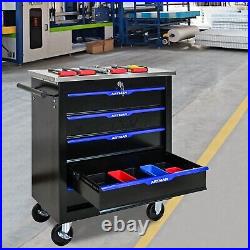 Lockable 5 Drawers Rolling Tool Box Cart Tool Chest Storage Cabinet Wheels Metal