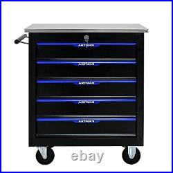 Lockable 5 Drawers Rolling Tool Box Cart Tool Chest Storage Cabinet Wheels Metal