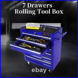 Lockable 7 Drawers Rolling Tool Box Cart Tool Chest Storage Cabinet Wheels Metal