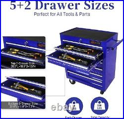 Lockable 7 Drawers Rolling Tool Box Cart Tool Chest Storage Cabinet Wheels Metal