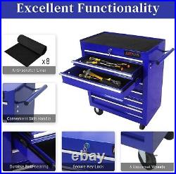 Lockable 7 Drawers Rolling Tool Box Cart Tool Chest Storage Cabinet Wheels Metal