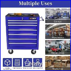 Lockable 7 Drawers Rolling Tool Box Cart Tool Chest Storage Cabinet Wheels Metal