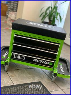 Mechanic Utility Seat Toolbox Hi Vis BRIGHT GREEN Oil Resistant Castor wheels