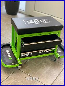 Mechanic Utility Seat Toolbox Hi Vis BRIGHT GREEN Oil Resistant Castor wheels