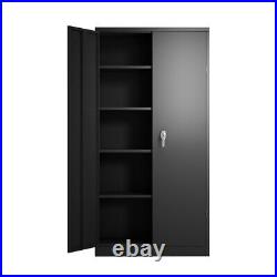 Metal Garage Storage Cabinet Large Steel Storage Tool Box With2/4 Shelves Black