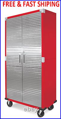 Metal Rolling Garage Tool File Storage Cabinet Stainless Steel Doors Color Red