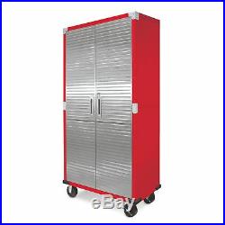 Metal Rolling Garage Tool File Storage Cabinet Stainless Steel Doors Color Red