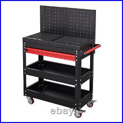 Metal Rolling Tool Cart 3 Tier Workshop Storage Tray Tool box with Drawer Black