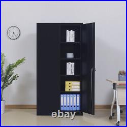 Metal Storage Cabinet Large Steel Utility Garage Cabinets With2/4 Shelves Black