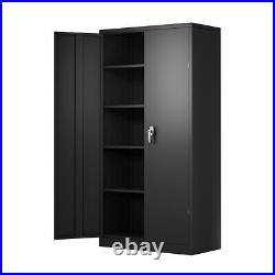 Metal Storage Cabinet Large Steel Utility Garage Cabinets With2/4 Shelves Black