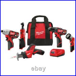 Milwaukee 2498-25 M12 Lithium-Ion Cordless 5-Tool Combo Kit NEW in Box