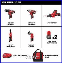 Milwaukee 2498-25 M12 Lithium-Ion Cordless 5-Tool Combo Kit NEW in Box