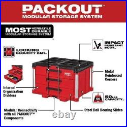 Milwaukee 48-22-8443 PACKOUT 3-Drawer Tool Box with Locking Security Bar NEW