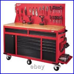 Milwaukee 61 In. 11-Drawer Mobile Workbench with Sliding Pegboard Back Wall