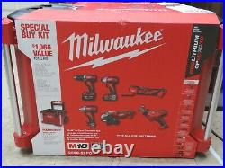 Milwaukee M18 18V 6 Tool Combo Kit with 2 Batteries Packout Rolling Box #2698-26PO