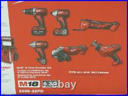 Milwaukee M18 18V 6 Tool Combo Kit with 2 Batteries Packout Rolling Box #2698-26PO