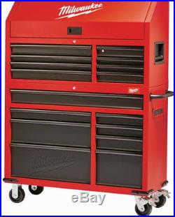 Milwaukee Steel Tool Chest 46In 16 Drawer Rolling Cabinet Set Textured Red Black