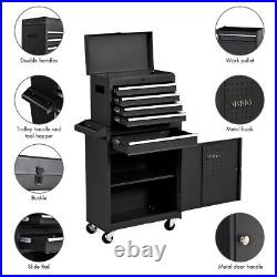 NEW 2 in 1 Utility Rolling Tool Organize Cabinet Box Tool Chest Drawer Black