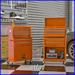 New High Capacity Storage Cabinet with 8 Drawers Rolling Wheels Tool Box Orange