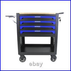 New Multifunctional Tool Cart 4 Drawers Chest Storage With Wheels and Wooden Top