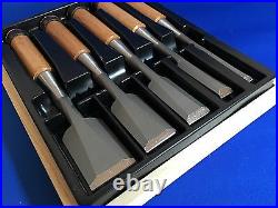 New Set of five Chisel NOMIKATSU with wood Box Carpenter tool Japanese NOMI