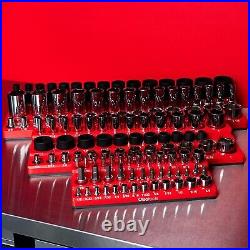 Olsa Tools 6pc 3-Row Magnetic Socket Organizer For Toolboxes Holds 264 Red