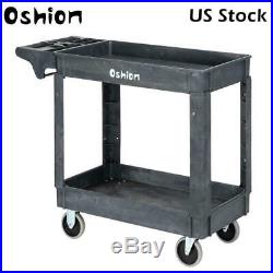 Oshion Plastic Utility Service Cart 500 lb Capacity 2 Shelf Rolling Shop Tool