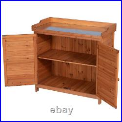 Outdoor Garden Wood Storage Furniture Box Waterproof Tool Shed with Potting Bench