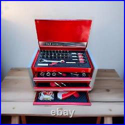 P. I. T. Portable 3 Drawer Steel Tool Box, 61-pieces, Magnetic Lock, Red Hand Carry