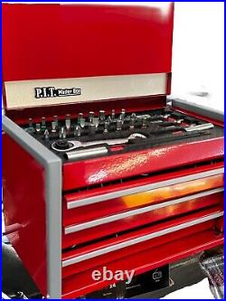 P. I. T. Portable 3 Drawer Steel Tool Box, 61-pieces, Magnetic Lock, Red Hand Carry