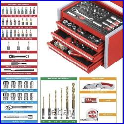 P. I. T. Portable 3 Drawer Steel Tool Box, 61-pieces, Magnetic Lock, Red Hand Carry