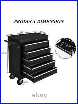 Portable Toolbox With Wheels And Lock, 5 Drawers Rolling Tool Chest, Tool Cabinet