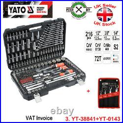 RATCHET SOCKET SET 1/2 1/4 3/8 Tools Toolbox (216+4pcs) YATO YT-38841+YT-0143