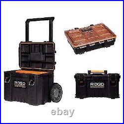 RIDGID Rolling Tool Box Stackable+Lockable With Tool Box+Compact Organizer Black