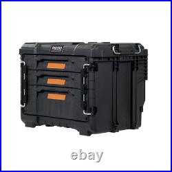 RIDGID Tool Box Tool Storage 14.6 3-DrawerResin Lockable Weatherproof Black