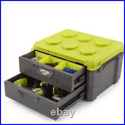 RYOBI Tool Box 2-Drawer+Handles+Lockable+Impact Resistant Material+Plastic Green