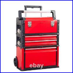 Red Portable Garage Tool Box with3 Drawers Mobile Tool Storage Organizer Chest Box