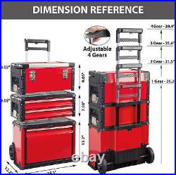 Red Portable Garage Tool Box with3 Drawers Mobile Tool Storage Organizer Chest Box