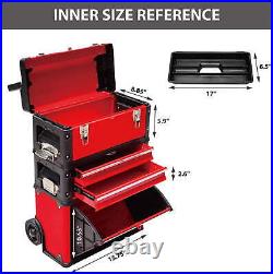 Red Tool Box Portable Mobile 3 Drawers Storage Organizer Chest Stackable NEW US
