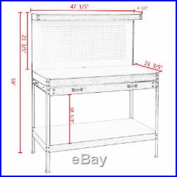 Red Work Bench Tool Storage Steel Tool Workshop Table With Drawer and Peg Board