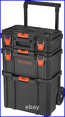 Rolling Tool Box Portable Organizer Mobile Storage Stackable 3 Piece Tote Boxes