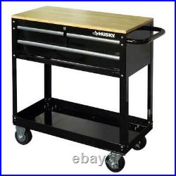 Rolling Tool Cart Mobile Mechanic Garage Utility Husky 3-Drawer Wood Top Black