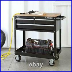 Rolling Tool Cart Mobile Mechanic Garage Utility Husky 3-Drawer Wood Top Black