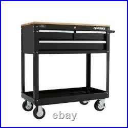 Rolling Tool Cart Mobile Mechanic Garage Utility Husky 3-Drawer Wood Top Black