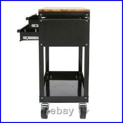 Rolling Tool Cart Mobile Mechanic Garage Utility Husky 3-Drawer Wood Top Black